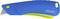 Coltello universale blu con lama retrattile e bottone giallo. Ideale per tagliare in modo sicuro cartone e carta.