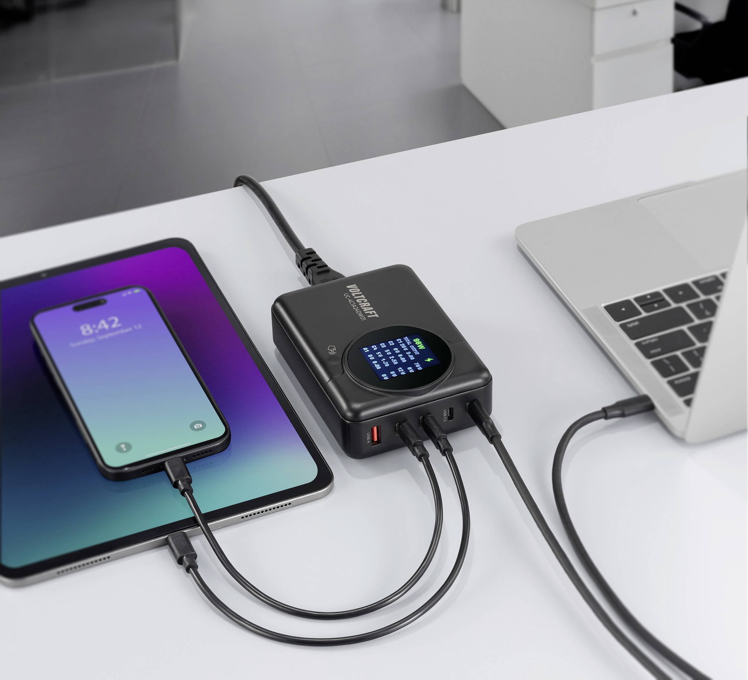 VOLTCRAFT UC-4C1A240W01 Caricatore USB 240 W 4xUSB-C ®, 1x 2 USB-A Consegna di potenza 3.0 Nero GaN, USB Power Delivery -9