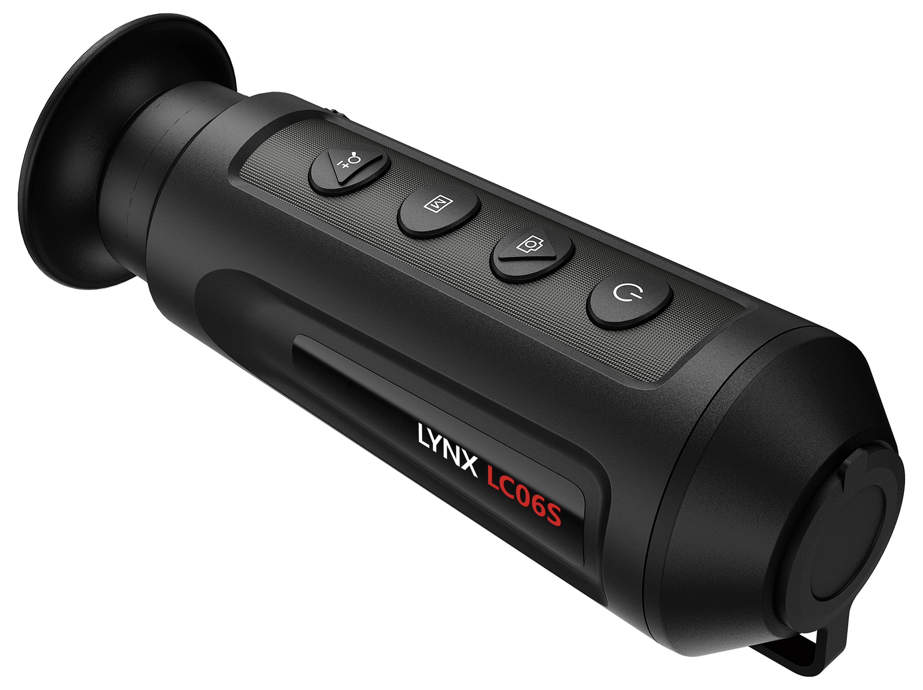 Un dispositivo portatile nero con quattro pulsanti sulla parte superiore, contrassegnato come LYNX LC06S. Sembra essere uno strumento tecnologico.