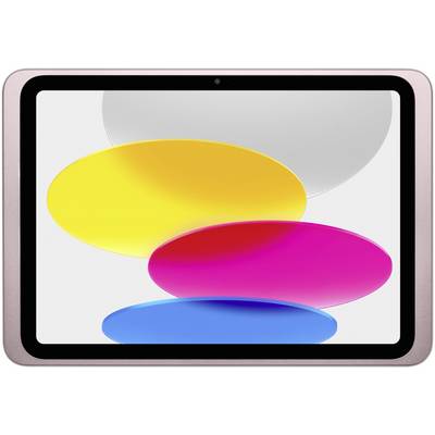 Un tablet con cornice nera mostra ovali sovrapposti colorati in giallo, rosa, blu e grigio su uno sfondo bianco.