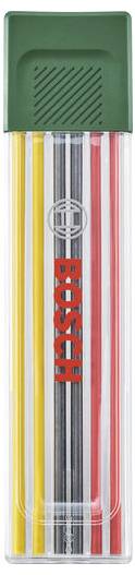 Un set di matite colorate in un astuccio trasparente. Le matite sono visibili nei colori Giallo, Rosso e Grigio, con un coperchio verde.
