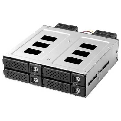 Un alloggiamento per hard disk in argento con quattro vani, adatto all'installazione di più hard disk in un computer.