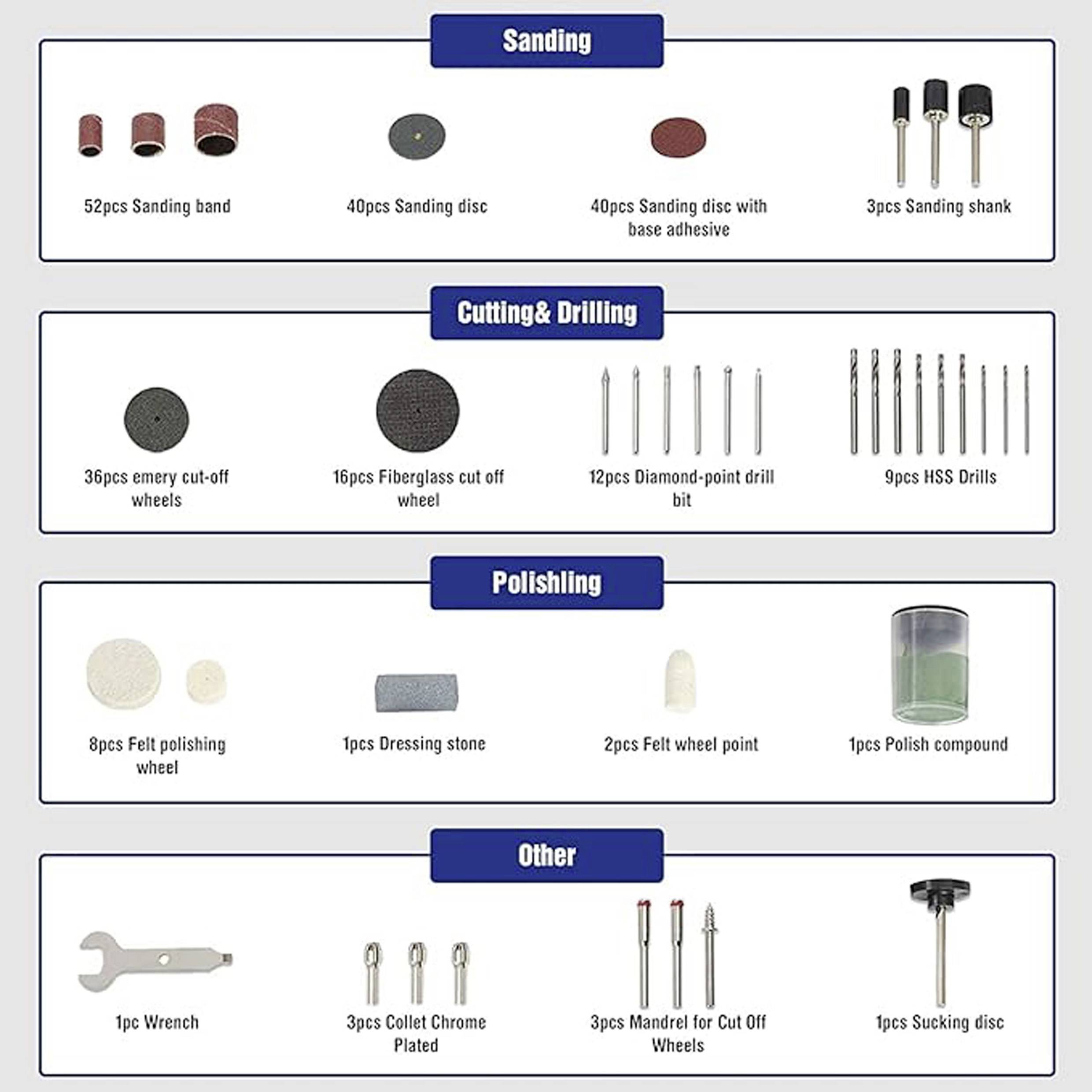 WorkPro WP409014 Kit di separazione/levigatura/lucidatura da 276 pezzi 1 KIT-7