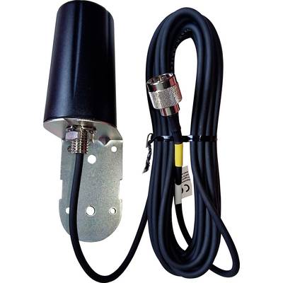 'Antenna nera con supporto metallico e cavo lungo, adatta per dispositivi di comunicazione.'