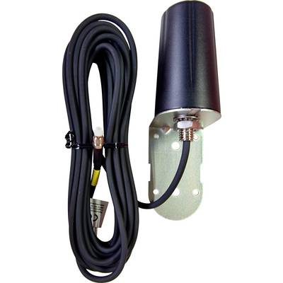 Antenna cilindrica nera con supporto in metallo e lungo cavo arrotolato, per applicazioni elettroniche.