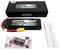 Batteria LiPo Floureon da 6500 mAh con connettore XT90, confezione nera e manuale delle istruzioni sullo sfondo.