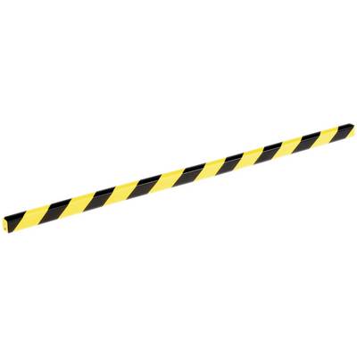 Barra di avvertimento gialla e nera con strisce diagonali, tipicamente utilizzata per contrassegnare aree pericolose o limiti di sicurezza.