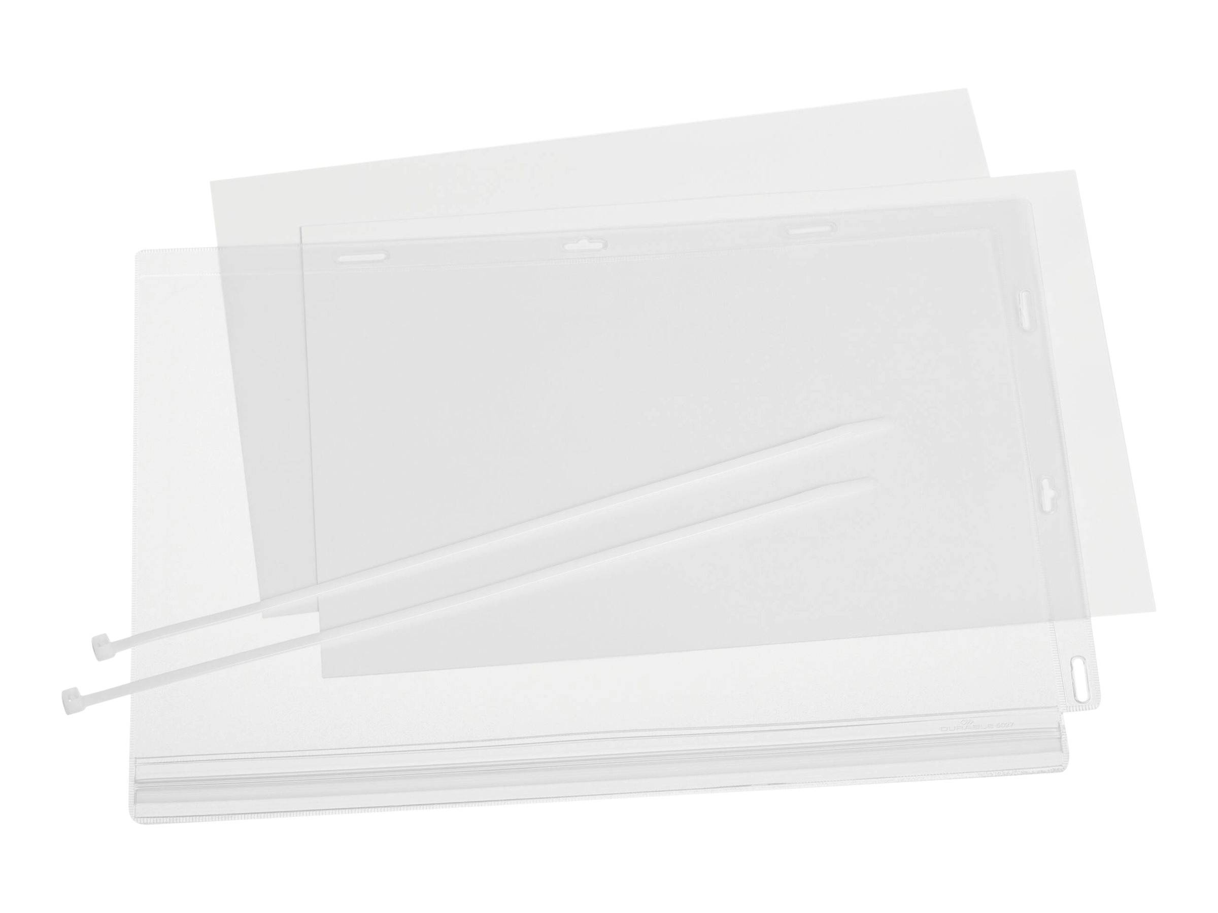Buste trasparenti in plastica con chiusura a zip, impilate. Ideali per la conservazione di documenti.