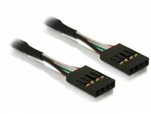 Due spine nere a quattro poli con fili colorati (rosso, bianco, verde, nero), probabilmente utilizzate per connessioni elettroniche.