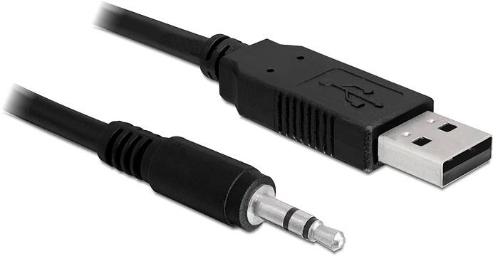Un cavo USB nero con un jack audio da 3,5 mm su un'estremità e un connettore USB sull'altra estremità.