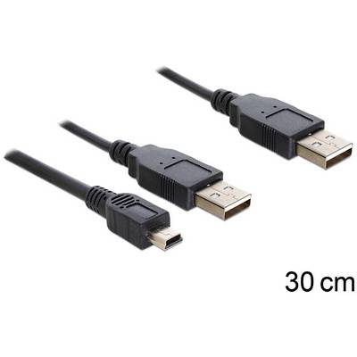 Tre cavi USB, due con attacco standard e uno con attacco Mini-USB, affiancati. Lunghezza: 30 cm.