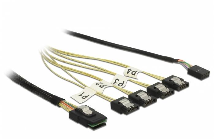 Delock Hard Disk Cavo [1x Spina Mini SAS (SFF-8087) - 1x Presa SATA a 7 poli, Spina IDC a 8 poli] 1 m Nero-1