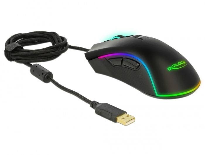 Delock 12670 Mouse ergonomico USB Ottico Nero 6 Tasti 10000 dpi-1