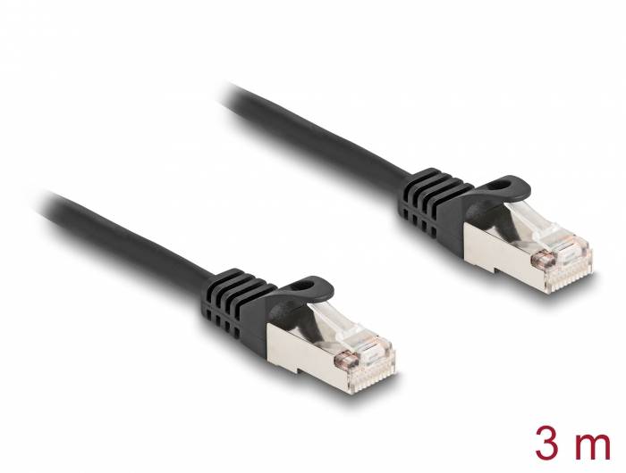 Due cavi Ethernet neri con connettori RJ45, lunghi 3 metri, su sfondo bianco.