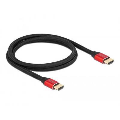 Cavo HDMI nero con connettori rossi su entrambe le estremità, idoneo per il collegamento di dispositivi video e audio.