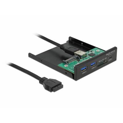 Pannello USB esterno con due porte USB 3.0, lettore di schede Micro-SD e porta USB-C, collegato tramite un cavo interno.