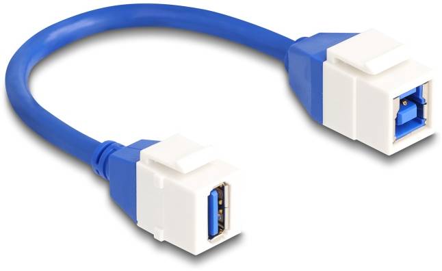 Un cavo di prolunga USB 3.0 blu con connettori femmina su entrambe le estremità, idoneo per collegare dispositivi o cavi USB.
