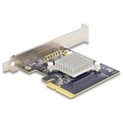 Una scheda di rete per computer con interfaccia PCI-E e dissipatore di calore, utilizzata per espandere le capacità di rete di un PC.