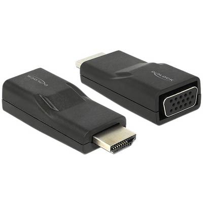 Due adattatori neri che collegano porte HDMI con porte VGA. L'adattatore mostra la conversione di segnali da digitali ad analogici.