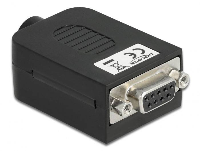 Adattatore VGA nero con spina a nove poli, idoneo per il collegamento tra schede grafiche e monitor.
