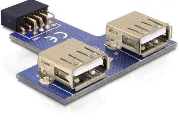 Scheda elettronica con due porte USB utilizzabili per collegare dispositivi a un computer.