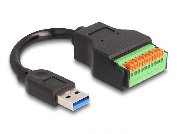 Delock Cavo USB USB 3.2 Gen1 Spina USB-A, Morsettiera a 10 poli 0.15 m Nero, Verde tondo 66240