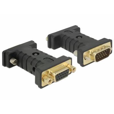 Due adattatori neri per spine con connettori dorati, uno con attacco VGA femmina e l'altro con attacco VGA maschio.