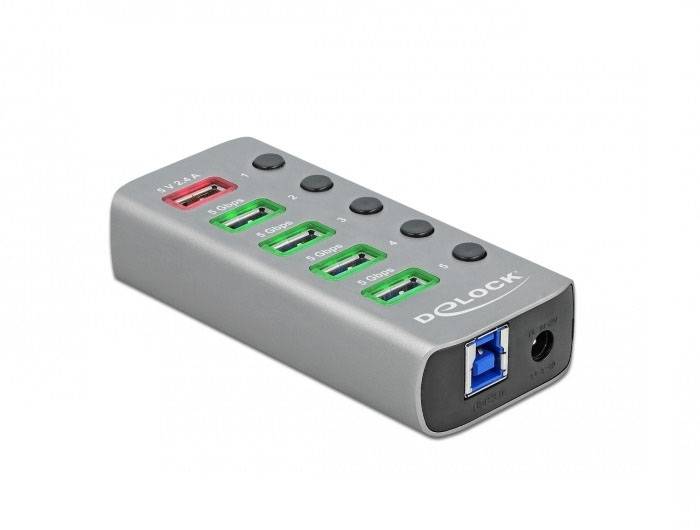 Delock 63263 Hub USB 4 Porte USB-A USB 3.2 Gen1 5 GBit/s Grigio 63263