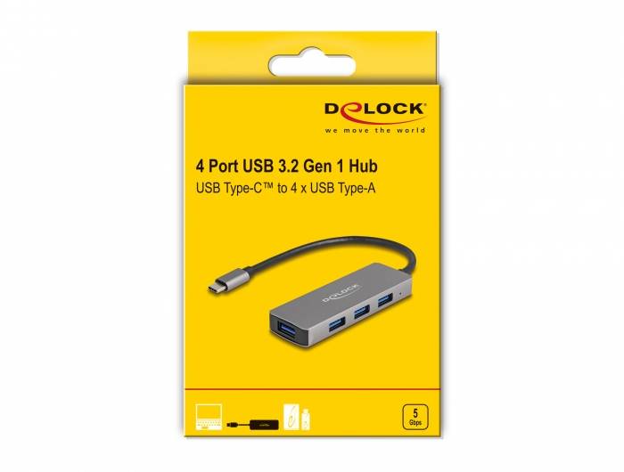 Delock 63173 Hub USB 4 Porte USB-A USB 3.2 Gen1 5 GBit/s con spina USB-C Nero 63173-3