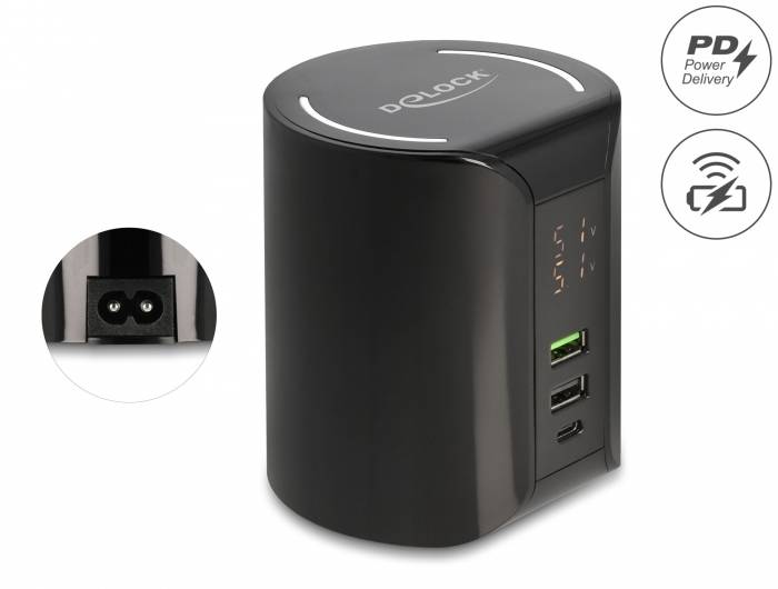 Delock 41441 Caricatore USB 58 W USB-C®, USB-A Ricarica senza fili Qi Nero Presa di corrente Wireless Charger, Caricator-2