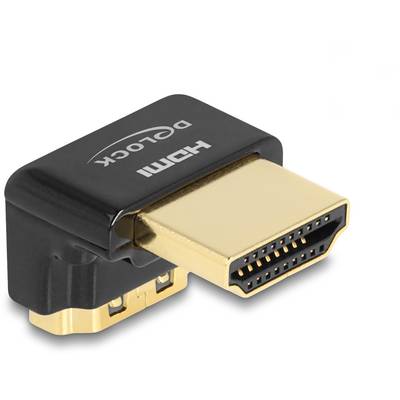 Un connettore HDMI nero con contatti dorati rivolto verso destra. Progettato per connessioni flessibili in spazi ristretti.