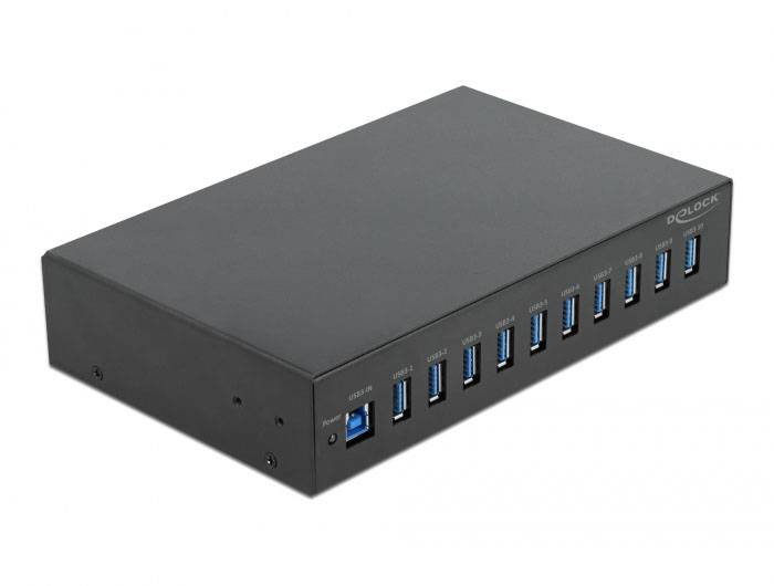 Delock 64112 Hub USB 16 Porte USB-A, Presa DC 3,5 mm USB 3.2 Gen1 5 GBit/s Nero 64112-1