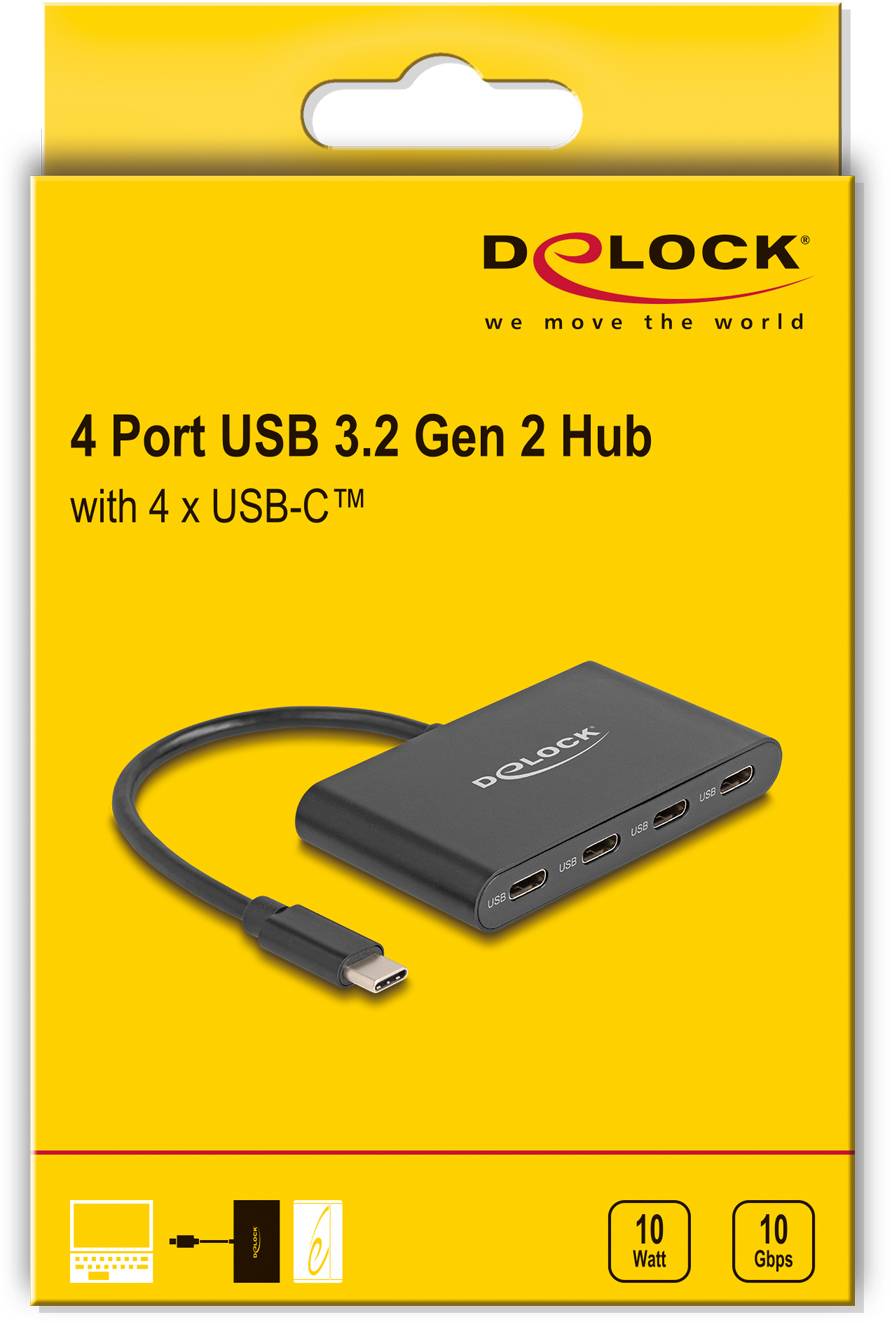 Delock 64129 Hub USB 4 Porte USB-C® USB 3.2 Gen2 10 GBit/s con spina USB-C Nero 64129-3