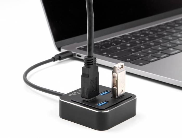 Delock 64191 Hub USB 4 Porte USB-A USB 3.2 Gen2 10 GBit/s con spina USB-C Nero 64191-2