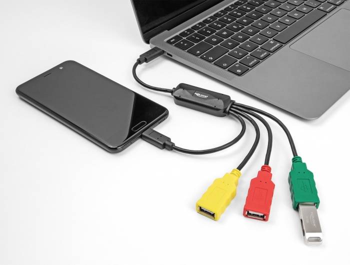 Delock 64203 Hub USB 3+1 Porte USB-A, USB-C® USB 2.0 480 MBit/s con spina USB-C Multicolore 64203-3