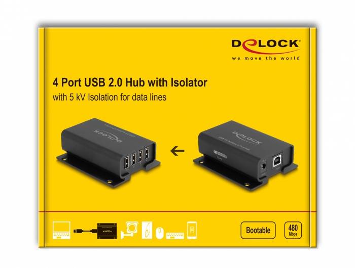 Delock 64226 Hub USB 4 Porte USB-A, Presa DC 3,5 mm USB 2.0 480 MBit/s Nero 64226-4