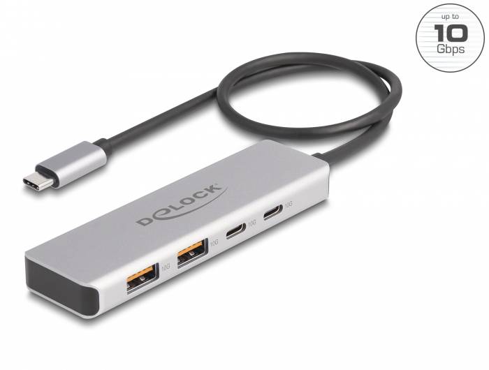 Delock 64230 Hub USB 2+2 Porte USB-A, USB-C® USB 3.2 Gen2 10 GBit/s con spina USB-C Grigio 64230-2