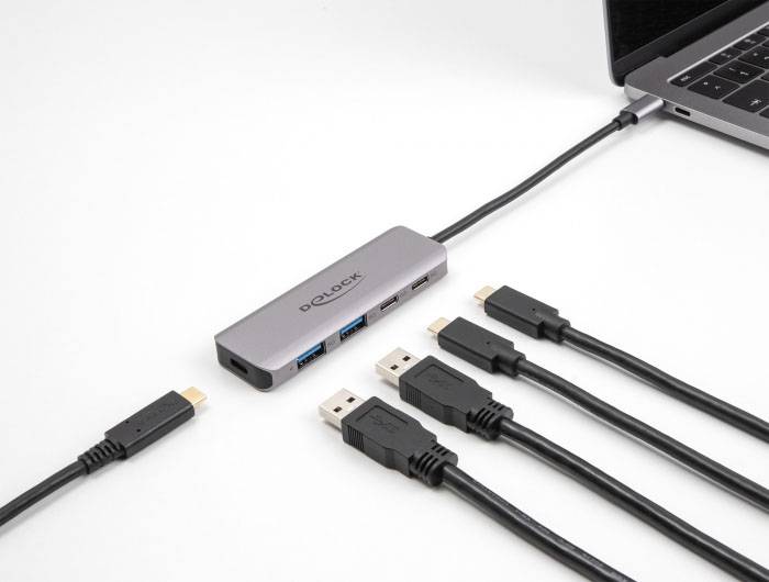 Delock 64239 Hub USB 2+2 Porte USB-A, USB-C® USB 3.2 Gen1 5 GBit/s con spina USB-C Grigio 64239-2