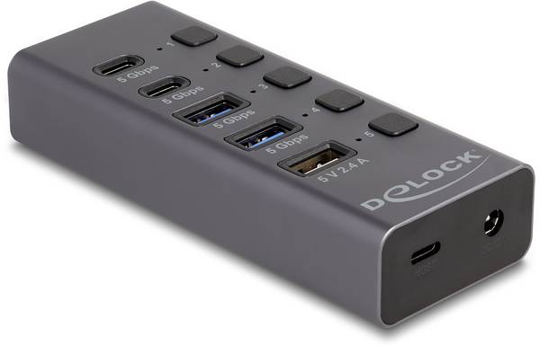 Delock 64248 Hub USB 4 Porte USB-A USB 3.2 Gen1 5 GBit/s  Grigio 64248