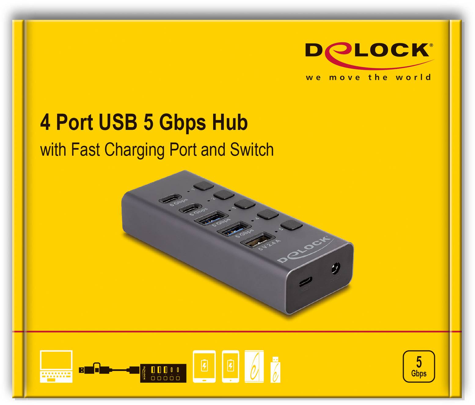 Delock 64248 Hub USB 4 Porte USB-A USB 3.2 Gen1 5 GBit/s Grigio 64248-4