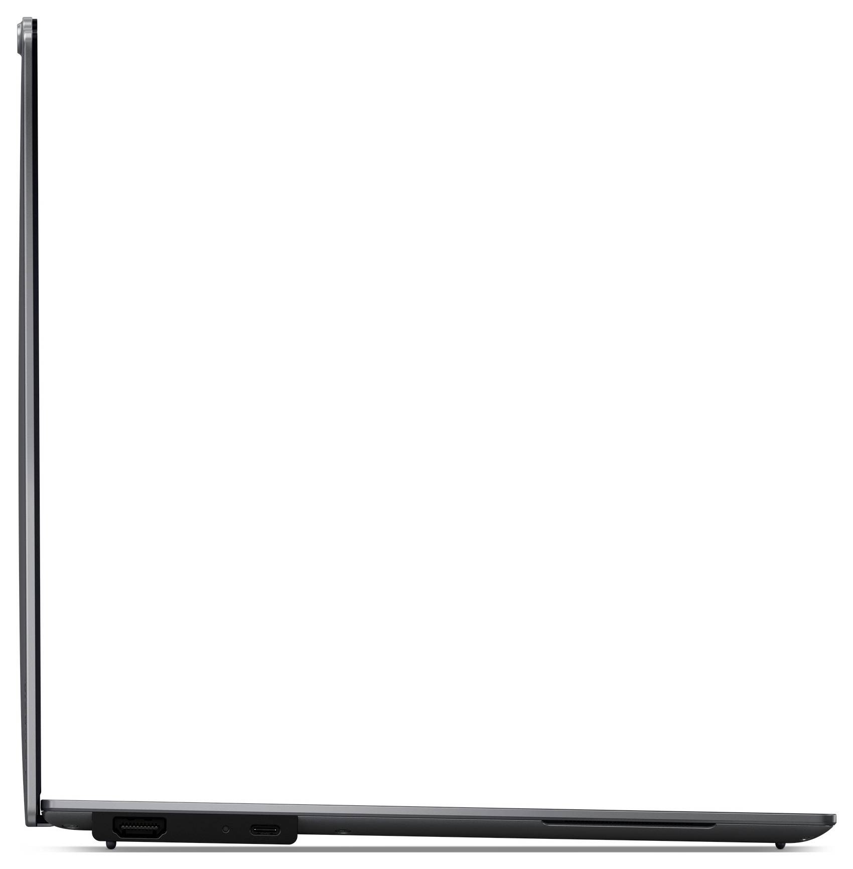 Laptop sottile e moderno visto di profilo, che mostra la sua struttura snella e il design minimalista.