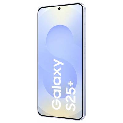 Un smartphone con la scritta 'Galaxy S25+' sullo schermo. Mostra un design moderno con angoli arrotondati e un telaio in metallo.