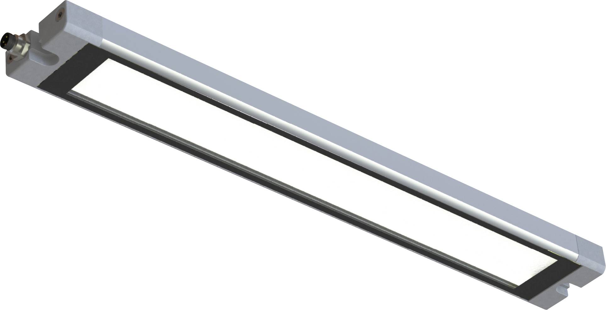 Un pannello LED rettangolare con cornice metallica, comunemente utilizzato per l'illuminazione in ambienti industriali o commerciali.