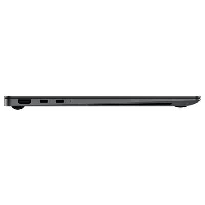Un laptop chiuso, visto di lato, mostra le porte USB e una porta HDMI.