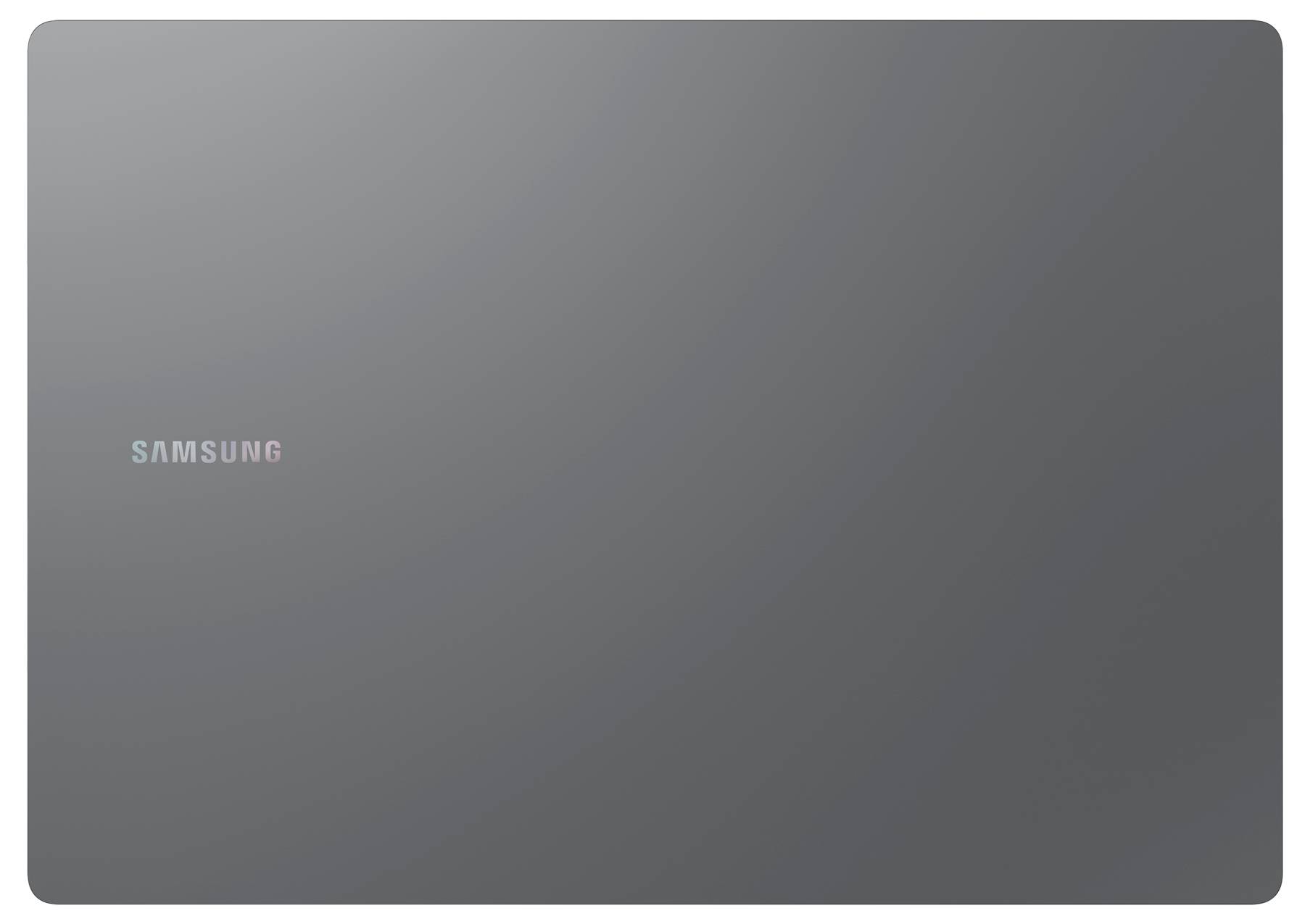 Un tablet grigio di Samsung, con il retro privo di display o porte visibili.