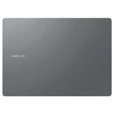 Coperchio grigio per laptop con piccolo logo 'Samsung' nell'angolo in alto a sinistra.