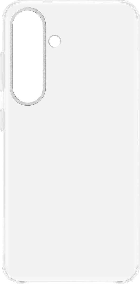 Cover per smartphone trasparente con fori per fotocamera e flash.