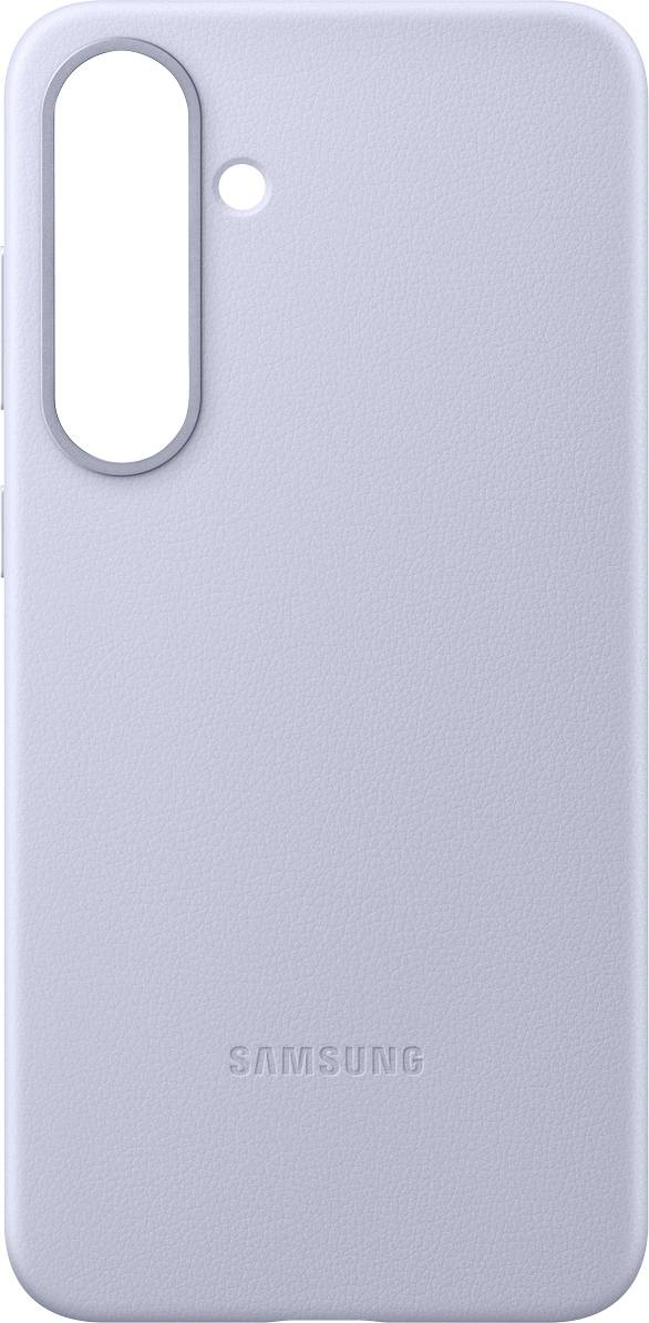Una custodia per cellulare grigio chiaro con logo 'Samsung' sul retro, con un ritaglio per la fotocamera in alto a sinistra.
