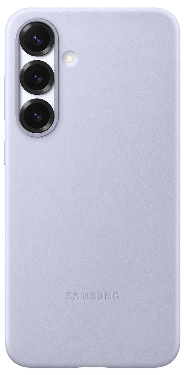 Retro di uno smartphone con tre obiettivi fotografici e un flash LED in un involucro blu chiaro, con il logo 'Samsung' sopra.