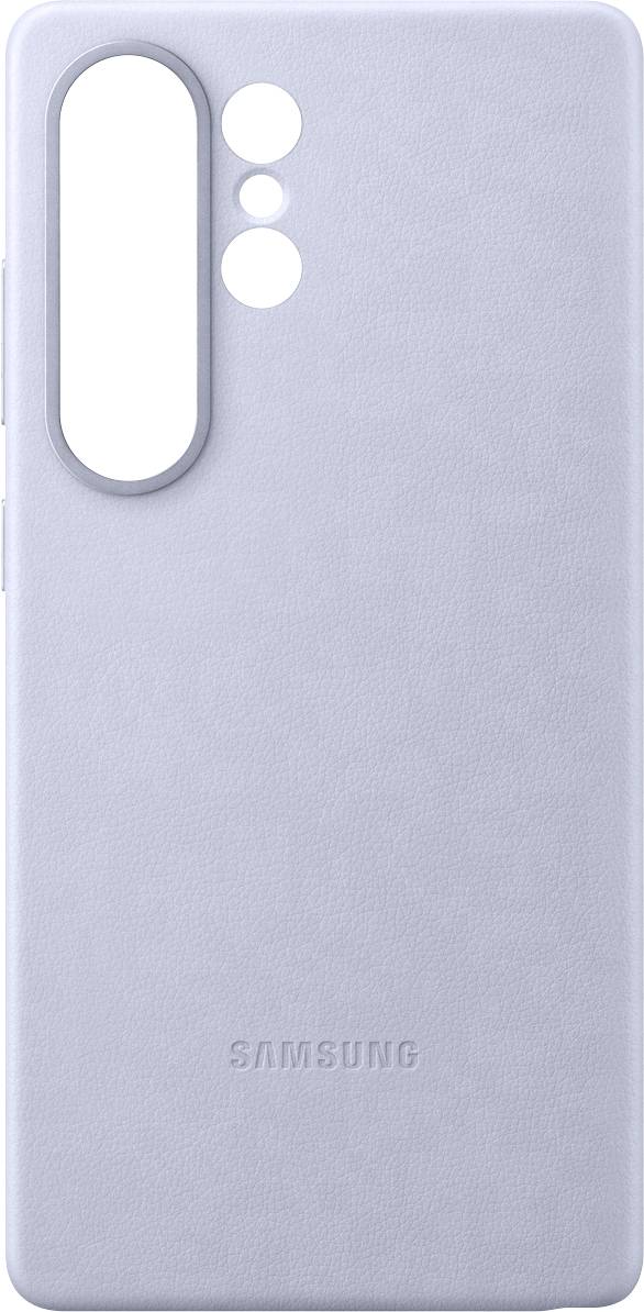 Cover grigio per smartphone con tagli per fotocamera e flash. Design allungato. Il logo 'SAMSUNG' è impresso sul retro.